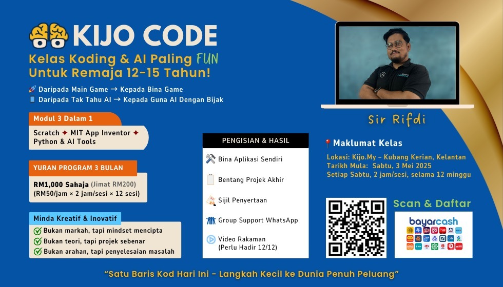 Kijo Code: Kelas Coding - Kemudahan Ansuran 3 x Bayaran